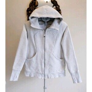 Lululemon Scuba Hoodie Womens Medium Gray Full Zip Thumbhole Fitted